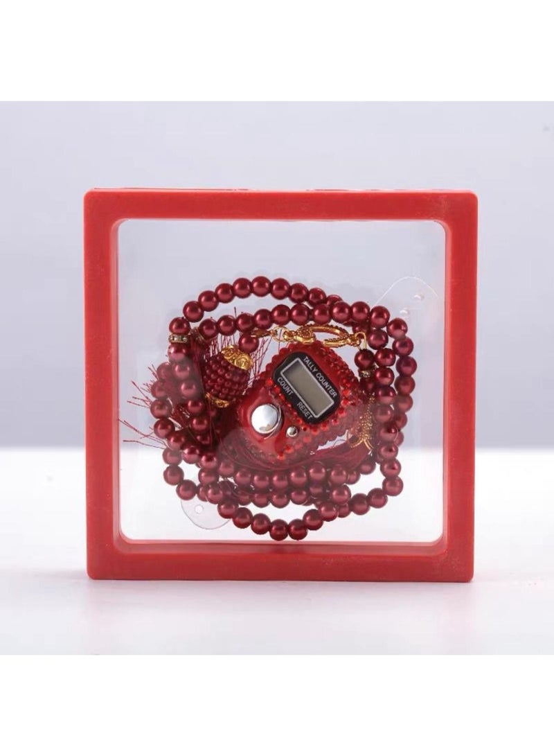 Prayer beads set with electronic counter - elegant design inside a gift box (red) - Image 1